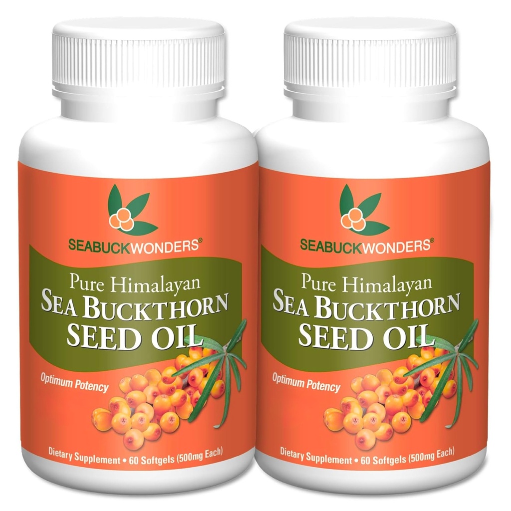 SEUCKWONDERS Sea Buckthorn Seed Oil, Made with Organic Sea Buckthorn, 60 Count Softgels (Pack of 2)
