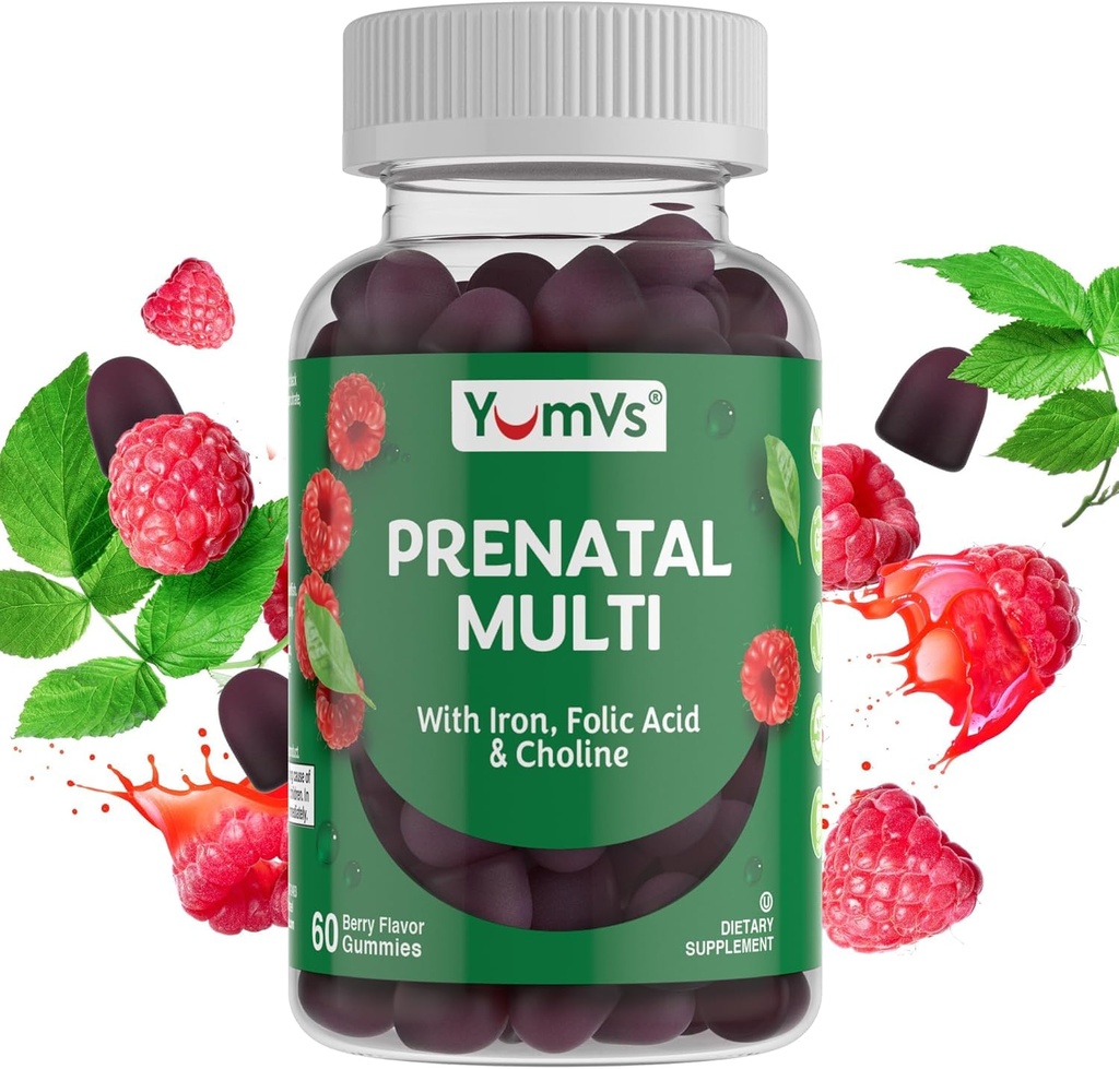 YumVs Prenatal Gummies for Women - Prenatal Vitamin for Women with Folic Acid, Iron & Chooline - Vegetarian & Kosher Pregnancy Vitamin - Womens Prenatal Multivitamin dengan A C D3 E B6 B12 (60 Count)