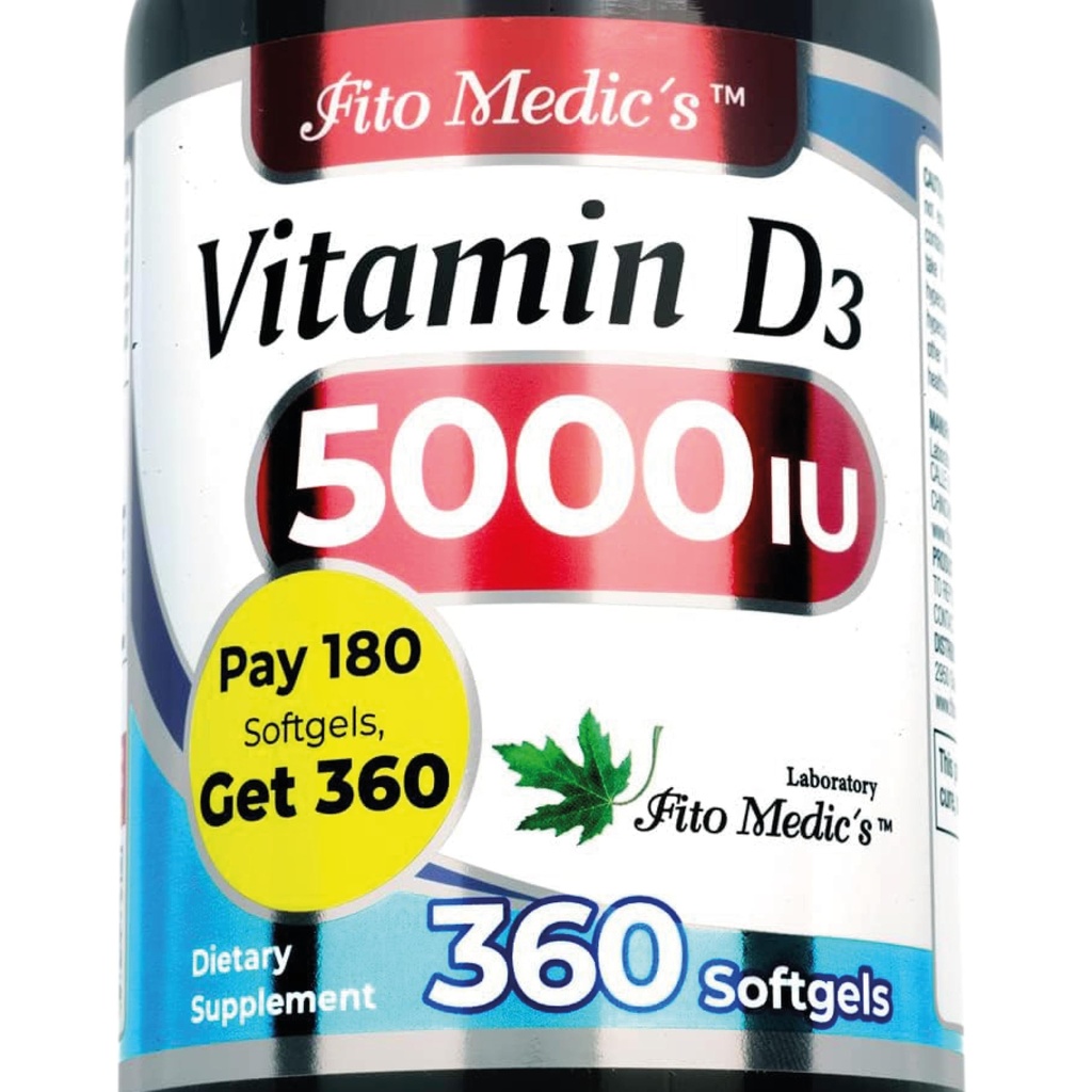 Lab FITO MEDIC - Vitamin d - 5000 IU dari - Vitamin d3- 360 Softgels - Vitamin d3 5.000 iu - untuk Bone, Teeth, Muscle and Imune Health Dukung, Ultra tinggi Absorpsi, Gibina d3.