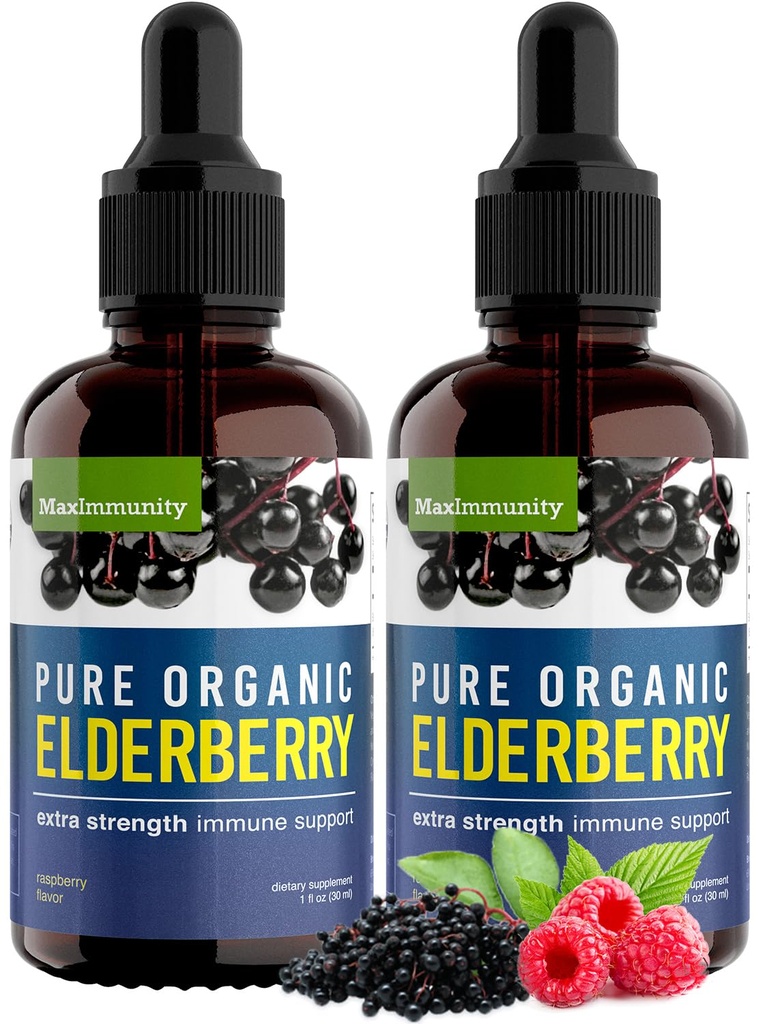 Organ Elderberry Syrup, 60 Day Supply, Black Liquid Drops for Immune Dups, Sambucus Elderberry Syrup - Cair Ekstraksi untuk Anak-anak & Dewasa - Ekstra Kekuatan (2 Pack)