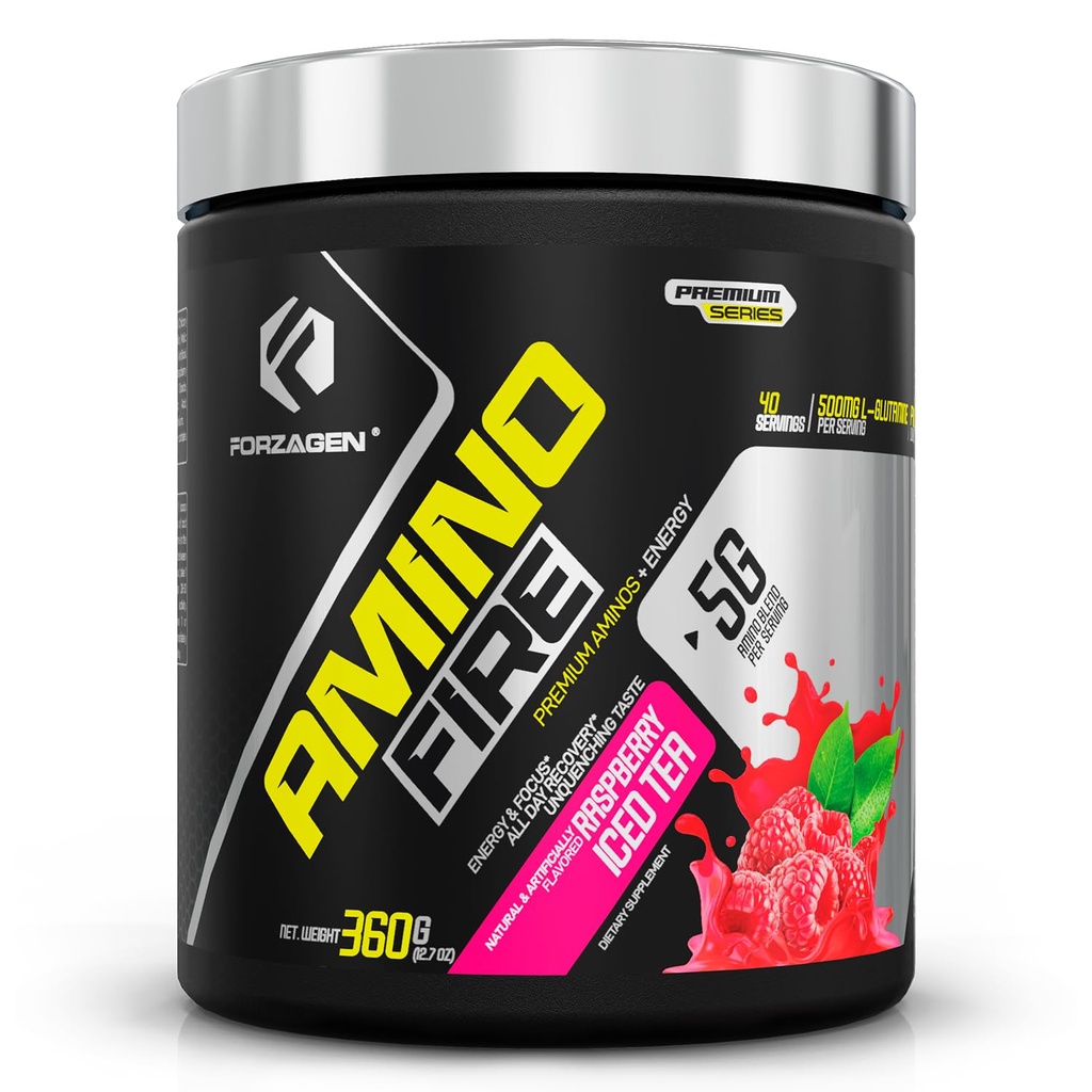 Forzagen Amino Fire 124; Espance Amino Energy Powder untuk Pre-Workout 124; BCAA Energy Boost & Muscle Recovery Dine Mix, Enhance Focus & Concentration, Dietary Supplication 124; Raspberry Ice Tea, 40 Services