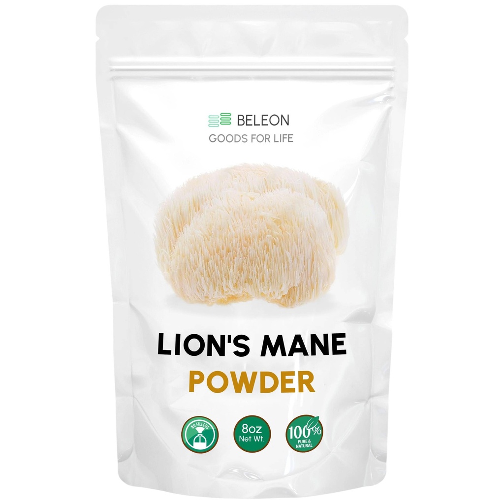 Lions Mane Powder 8 oz - Pure Lion 's Mane Jamur Suplemen dengan Antioksidan, Bubuk Vegan