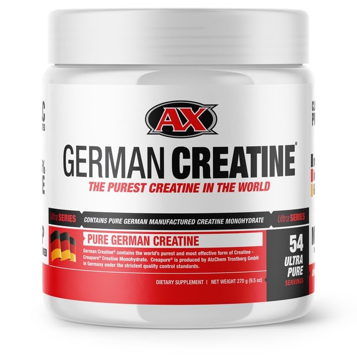 Creatine Jerman - Micronized Creatine Monohydrate Powder, 99,99% Creapure Pure untuk Muscle Growth, Kekuatan & Performance, Supports Muscle Recovery, 3rd Party Tested, Unflafected - 270g (54 Pelayan)