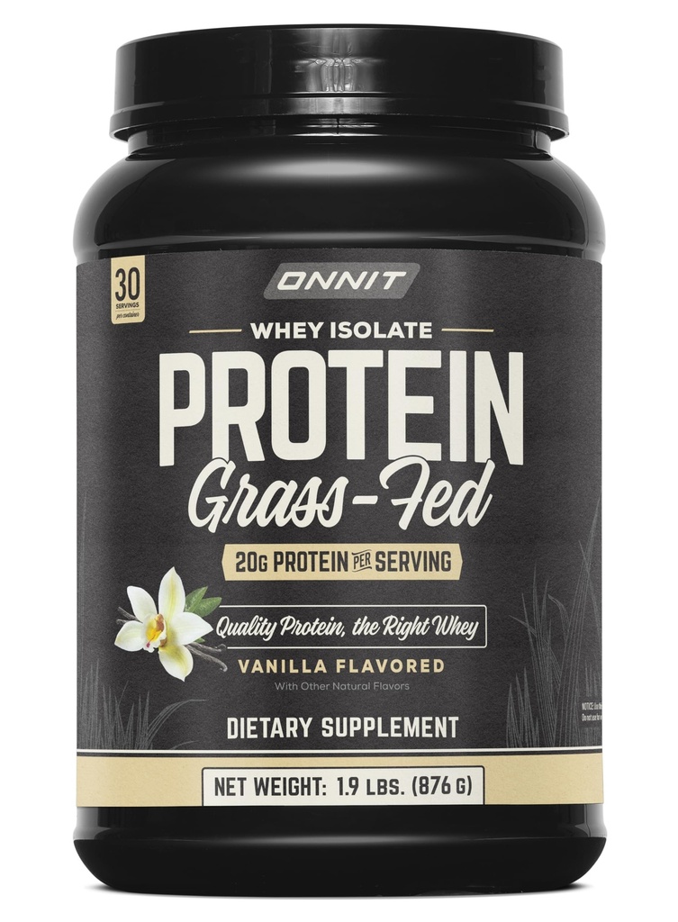 ONNIT Grass Fed Whey Isolate Protein Powder, Vanilla Flavor, Wey Protein Powder Dieter Suplemen untuk mendukung Muscle Gain dan Pemulihan, 30 Pelayan per Tub, 30.7 oz
