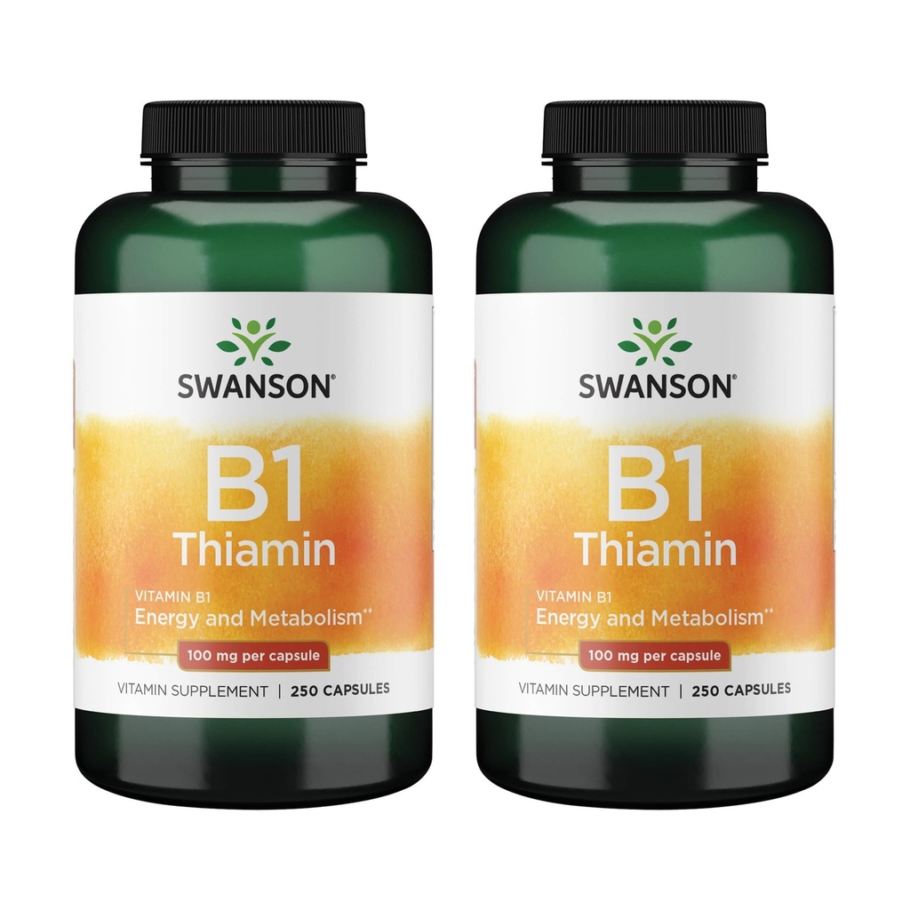 Swanson Vitamin B1 (Thiamin) - Promemasuki Metabolisme Sehat dan Menyediakan Dukungan Energi - Persediaan Vitamin Alam Mendukung Fungsi Optimum Nerve - (250 Capsules, 100mg Masing-masing) (2 Paket)