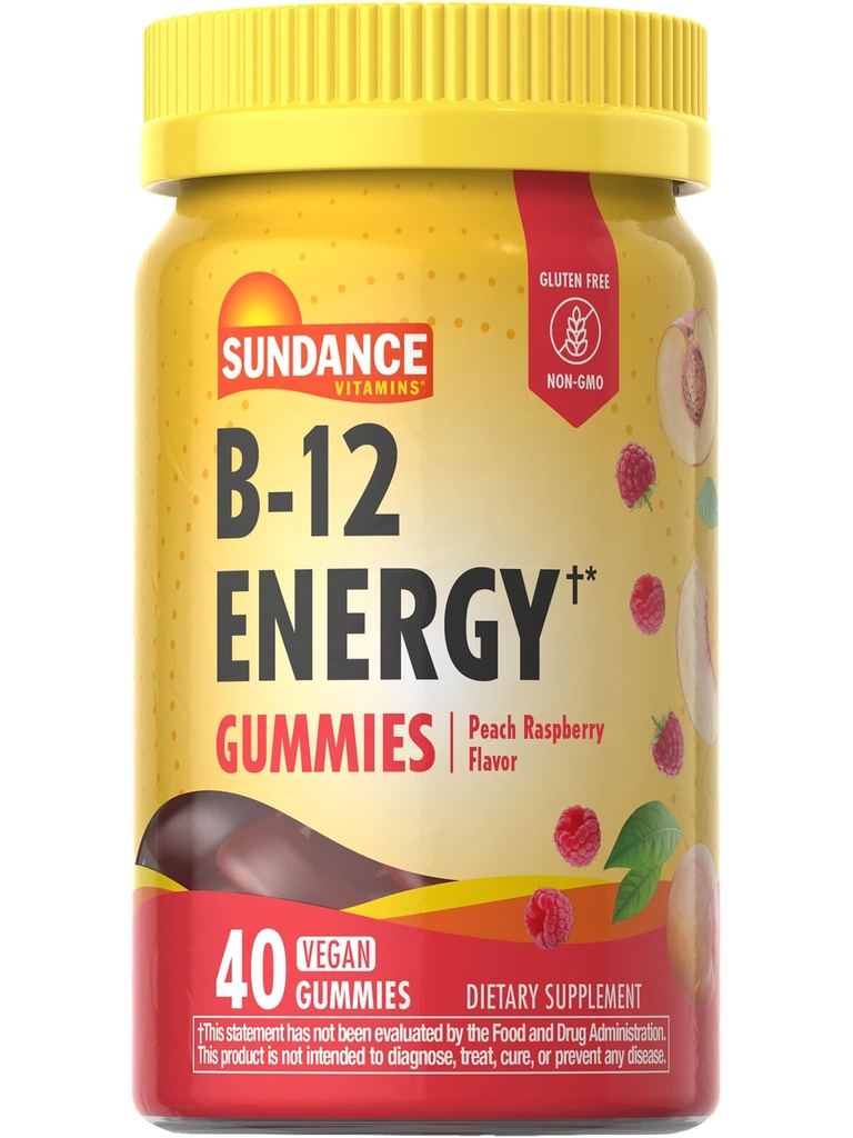 Sundance Vitamin B12 Energy Gummies = 124; 40 Count 124; Peach Raspberry Flavor 126; Vegan, Non-GMO, dan Gluten Free Supplemen