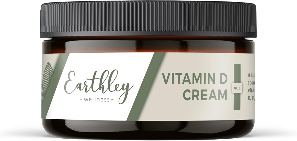 Earthley Wellness Vitamin D Cream, Natural Topical Vitamin D dengan Vitamin A, D, & K2, Heart Health, Skin Health, dan Pregnancy, Cod Liver Oil Base (4 oz, Vitamin D Cream)