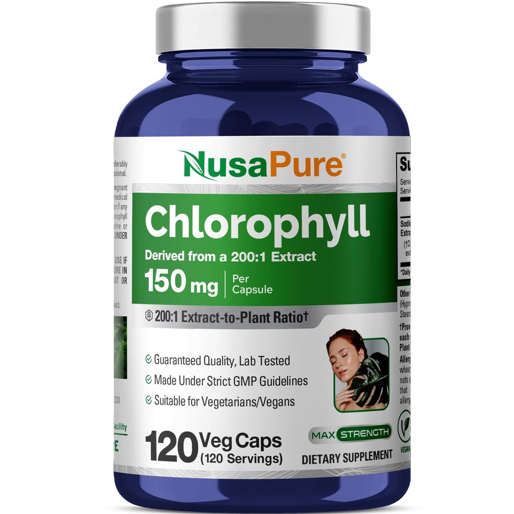 NusaPure Chlorofil 200: 1 Ekstrak, 150 mg Equiliate untuk 30.000 mg per Capsule 120 Vegetarian Caps (Non-GMO, Vegan)