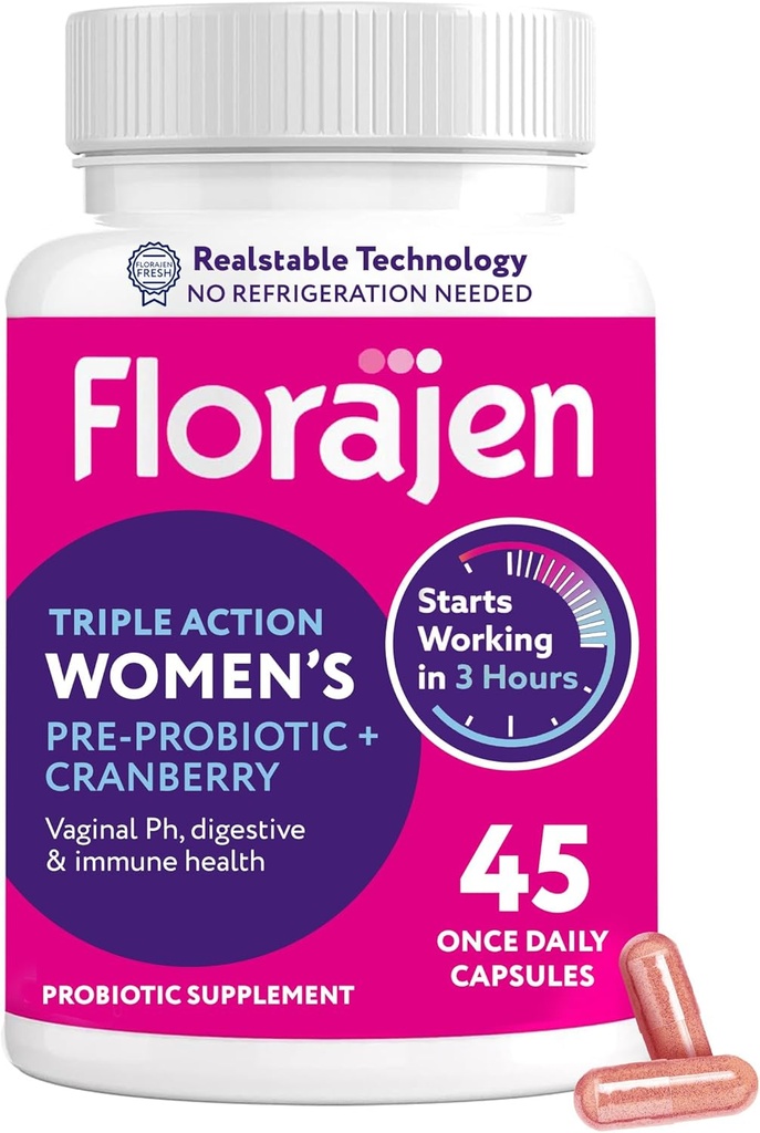 Probiotik Wanita Floragen, Prebiotik, & Cranberry Suplemen Kesehatan Vaginal, Dukungan Imune, & Digetical Wellness - 30- Count