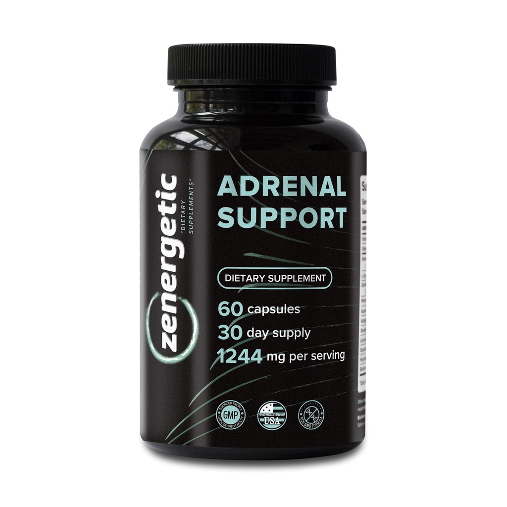 Suplemen Dukungan Adrenal, Manajer Cortisol, Dukungan Tenang, Dukungan & Energi Mood, dengan Ashwagandha, L- Tyrosine, Rhodiola Rosea & Holy Basil & Holy 60 Pil Non GMO