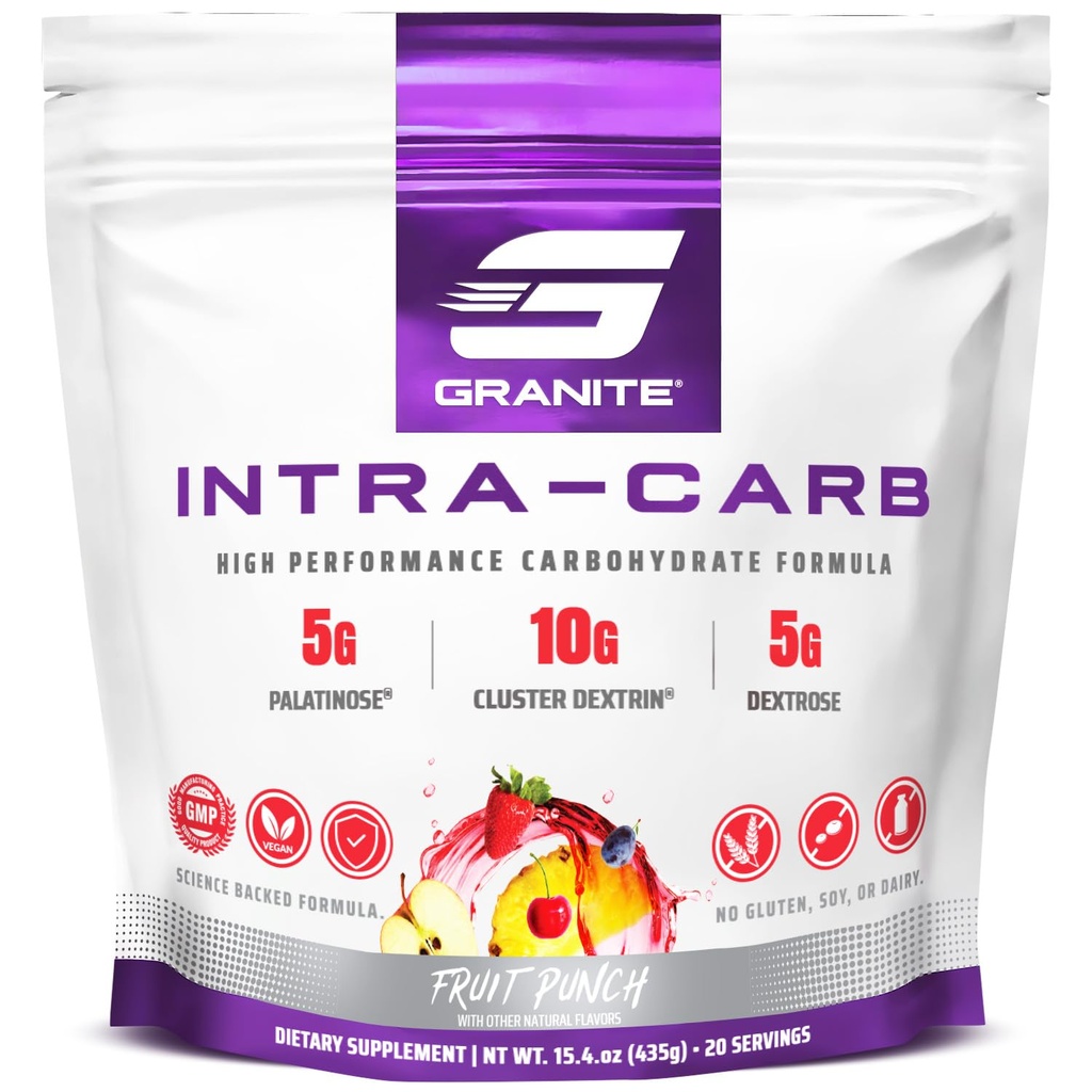 Granite Intra Carb Powder, Fruit Punch Flavor, High-Performance Carbohydrate Blend with Cluster Dextrin, Palatinose, & Dextrose, Supports Energy and Training (20 Pelayan)