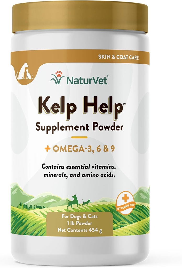 AffVet Kelp Help Plus Omegas Skin dan Coat Suplement for Dogs and Cats, Powder, Made in The USA with Globally Source Ingreations 1 Pound