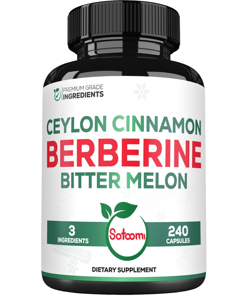 Berberine 1500mg Supplement with Organic Ceylon Cinnamon Bark & Bitter Melon - 240 Vegan Capsules for 80 Servings - Imune System, Heart Health, Body Management & Diatle Support