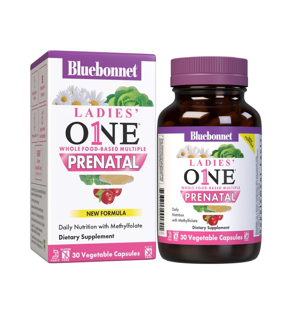 "BlueBonnet Nutrition Ladies" 'One Prenatal Whole Foods "- Berdasarkan Beberapa, Daily Nutrition *, Prenatal & Postnatal Health *, Non-GMO, Kosher, Gluten- Free, Soy- Free, 30 Vegetable Capsules, 30 Servis