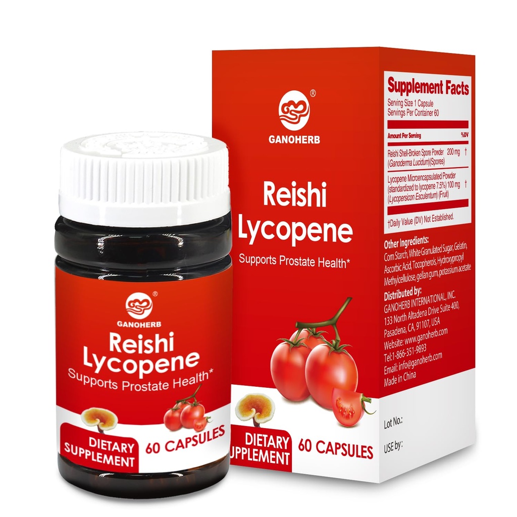 Tambahan Lycopene 100mg, Ekstrak Tomato Alami dengan Jamur Reishi 200mg, Mushroom Capsule untuk Kesehatan Ammune, Gluten- Bebas, Non-GMO, Vegan, 60 Rapid RAPsules