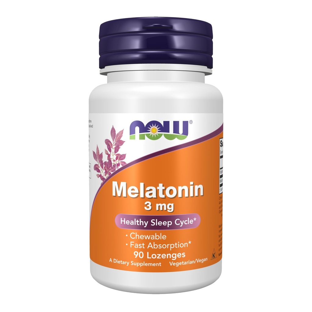 Suplemen SEKARANG, Melonatin 3 mg, Pembesar Radikal Bebas *, Siklus Tidur Sehat *, 90 Lozenges Chewable