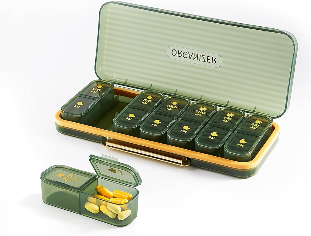 Bexeen Weekly Medicine Organizer Pill Box Am Pm Pill Organizer 7 Hari Kasus Pill 2 Kali Sehari Kontainer Vitamin Organizer Besar Pill Holder untuk Penyimpanan Obat Cute
