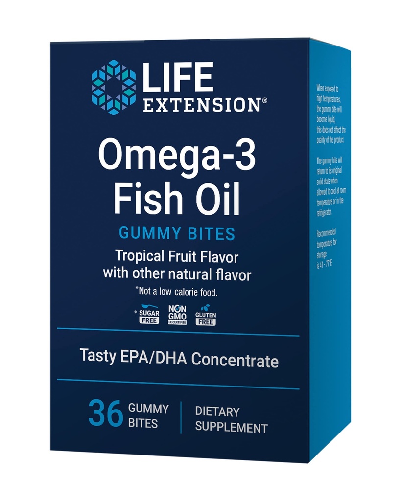 Ekstensi Hidup Omega- 3 Ikan Oil Gummy Bites, EPA DHA asam lemak, Dukungan EPA DHA tingginya dalam bentuk murah yang lezat, Non-GMO, Gluten Bebas, 36 Gummy Bites