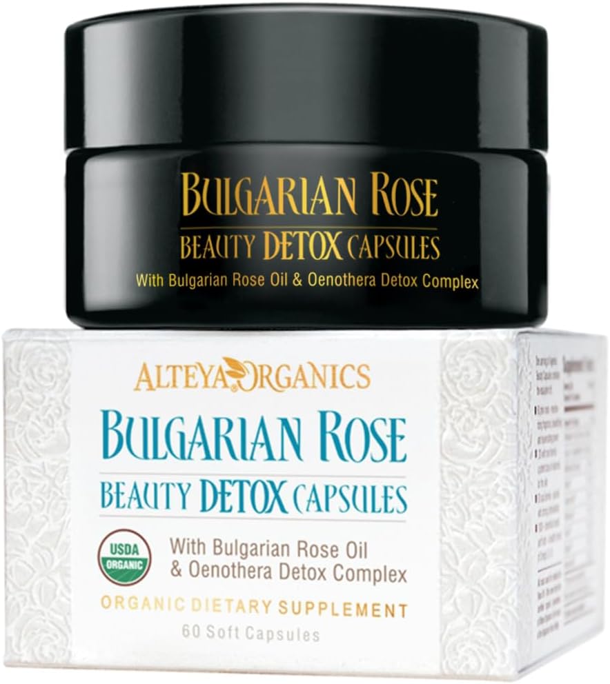 Alteya Organics Rose Beauty Detox Capsules - USDA Sertifikasi Organik dengan Bulgaria Rose Oil dan Oenother Detox Kompleks - 30 Servis