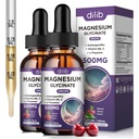 (2 Paket) Magnesium Glycinate Liquid Drops 500mg, dengan Vitamin B6, Ashwagandha, L - Theanine, Chamomile, Magnesium Glycinate Suplemen Tinggi untuk Tidur, Stress, Energi Mood - Cherry Flavor