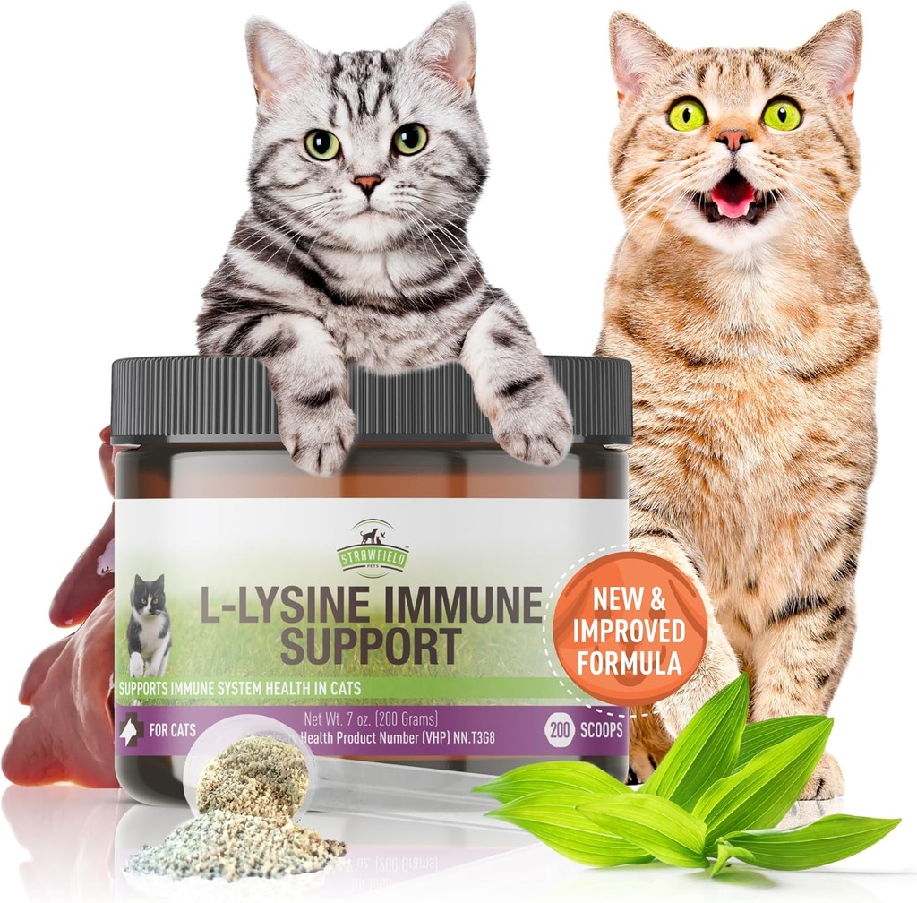 Strawfield Pets L-Lysine Immune Dukungan untuk Kucing & Kittens - 200g Chicken Liver Flavor Granules dengan Scoop, Imune Suplemen Kesehatan Cat Cold Relief, Sneezing, Bising, Nose, Watery Eyes
