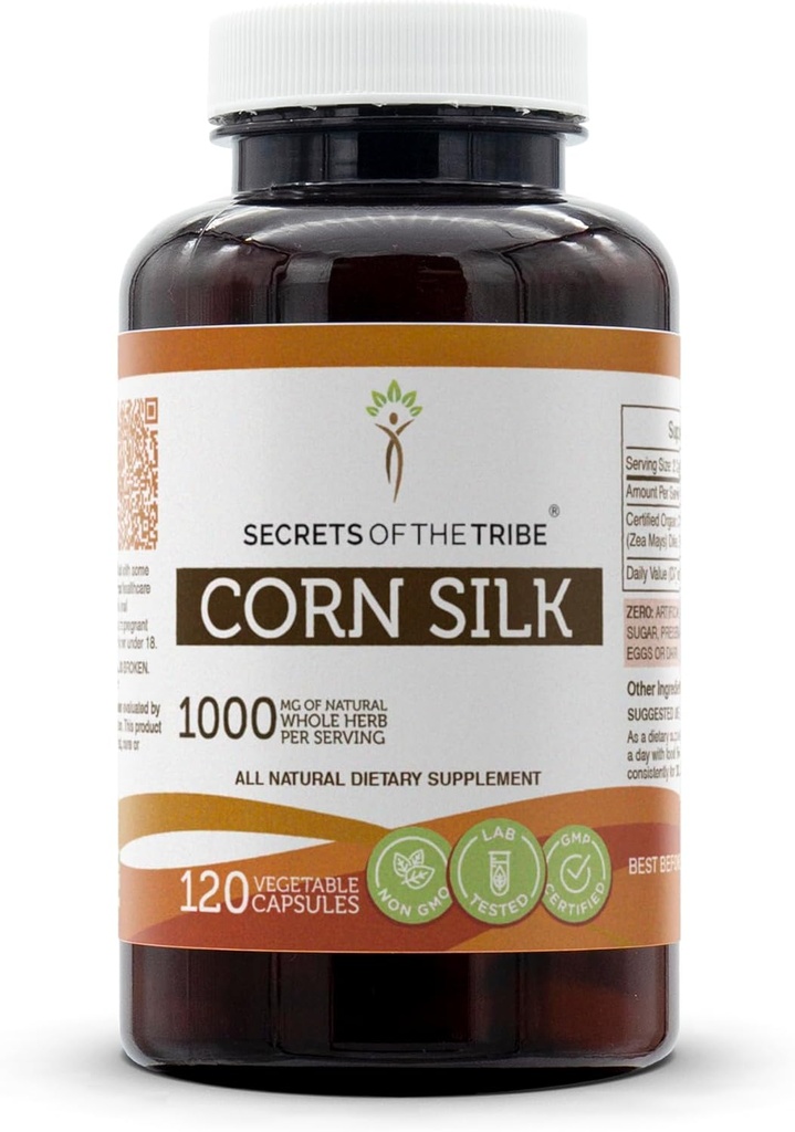 Rahasia Suku Corn SilDA Organik Kapsul 124; Katup Vegetarian Tersertifikat, Suplemen Diet Herbal 124; Zea Mays Diried Silk (120 Count)