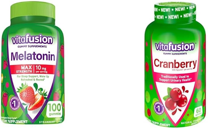 Vitamin Melonasin di 10mg Gummies 50 Hari Supply dan Cranberry Gummies untuk Perempuan 60 Count