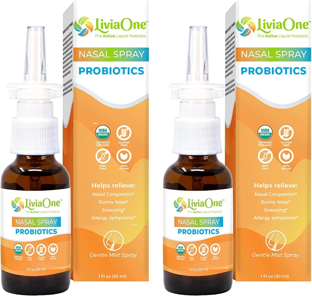 LiviaOne Nasal Spray, All- Natural Plant Based Probiotic Sinus Semprot 1 Fl Oz (Paket 2)
