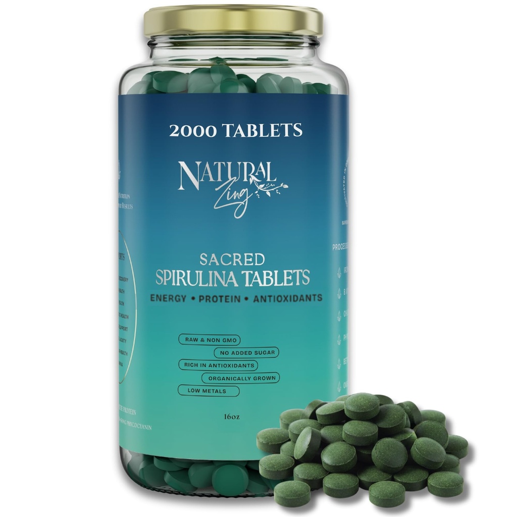 AffalZing - 100% Pure Organic Spirulina Tablet Neon-GMO 124; Daily Greens 124; Vegan Superfood Protein & Antioksidant - Rich in Phycocyanin, Beta Carotene & Iron - 2000 Tablets (16 Oz Bulk Pack)