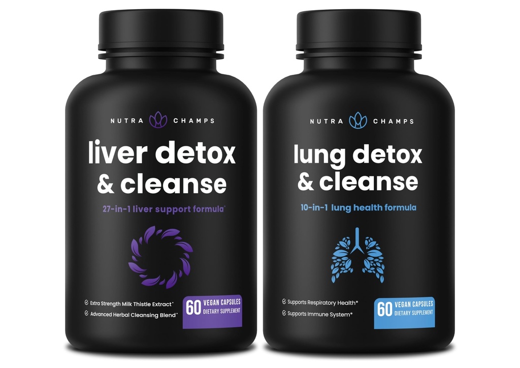 NuttraChamps Liver Cleanse Capsules dan Lung Cleanse Capsules 2 Pack Bundle