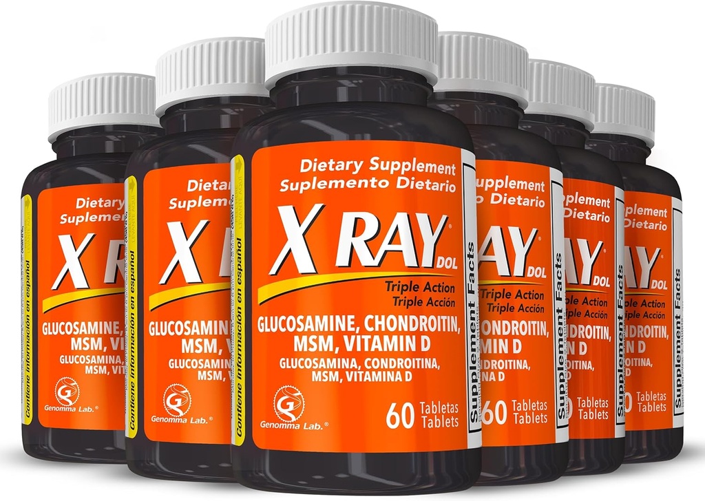 X Ray Dol Triple Action Completion Suppport with Glucosamin 1500mg, Chondroitin 800mg, MSM 750mg dan 5X Vitamin D for Heally Joints, Bones & Cartilage - 60 Count per Bottle - 6 Pack