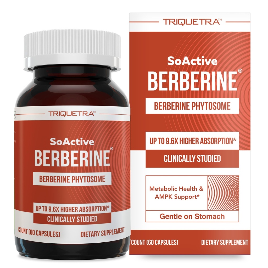 SoActive Berberin 550mg: 9.6X Higher Absorpsi, Clinically Studidies, Optimated Phyptoome 124; Pasport Metabolisme & AMK Activation 124; Non-GMO, Soy- Free 124; Clinically Validated Dose 124; 60 Servings