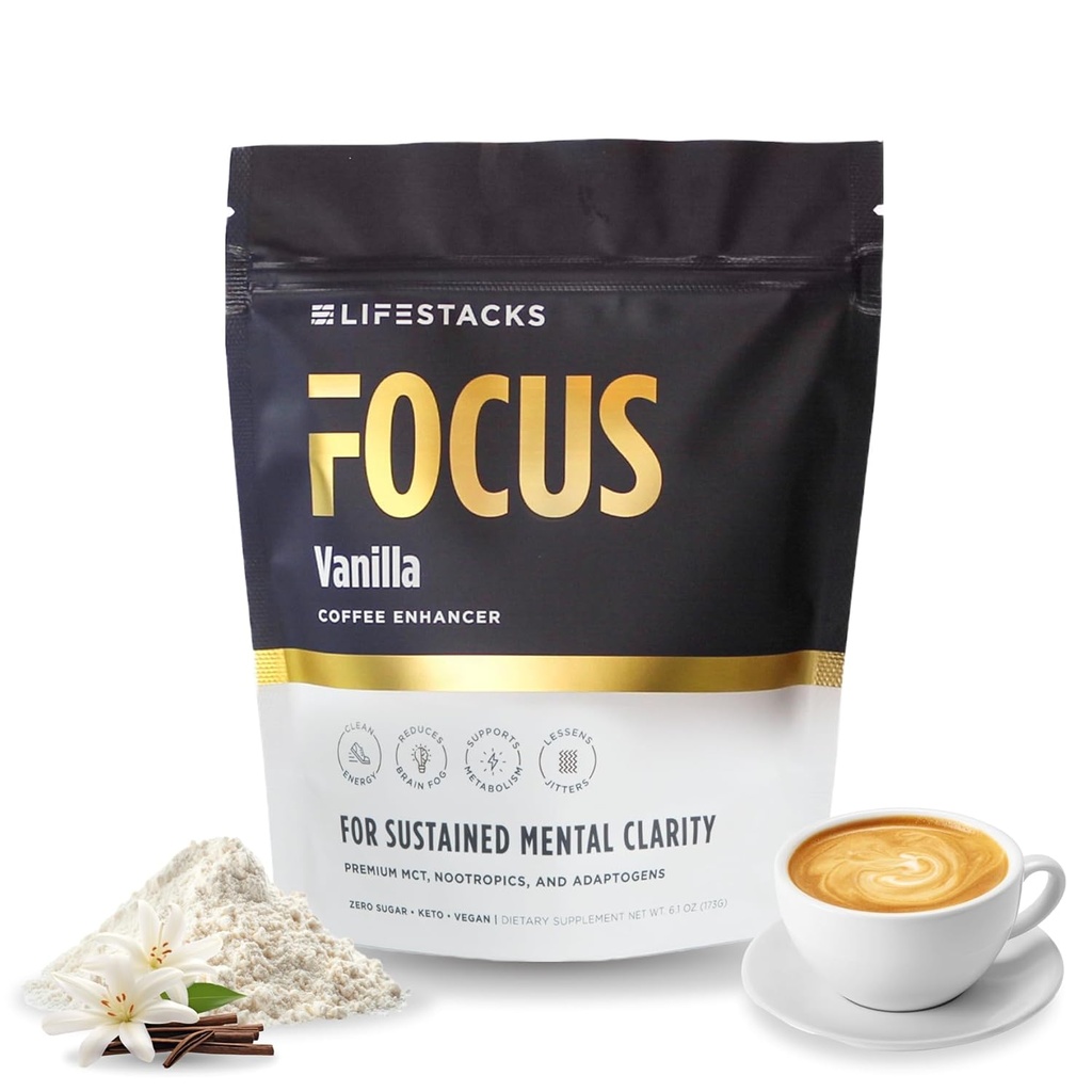 Focus Coffee Creamer for Energy & Clarity - MCT Powder + Nootropics + Adaptogens - Boost Produtivity Without Jitters or Crash - Keto, Vegan, 0 Sugar - dengan Taurine, L-Tyrosine, Rhodiola