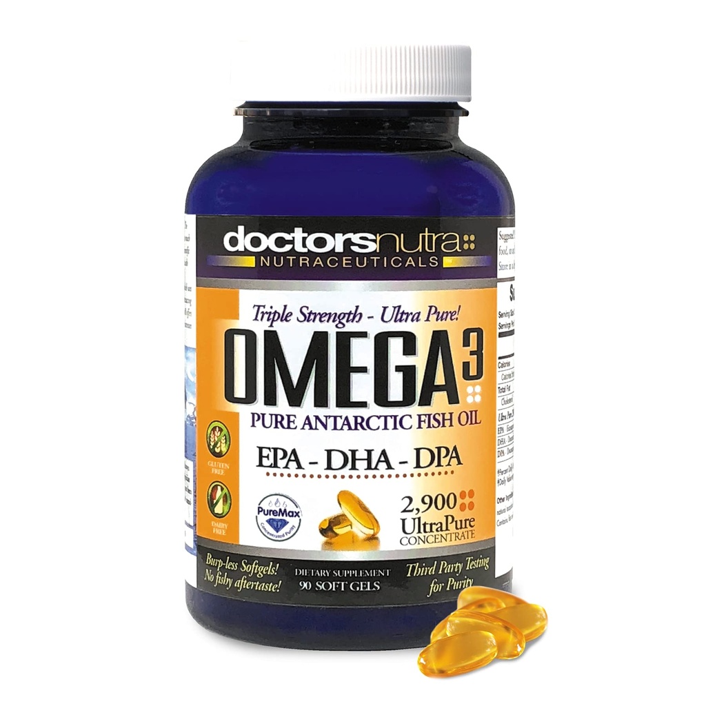 Omega 3 DPA Minyak Ikan 2.900 Miligram Triple Kekuatan Ultra Murni Konsentrasi, EPA- DHA, SoftGels - 30 Hamba