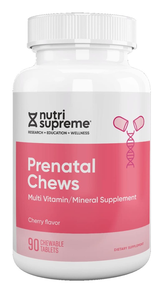 Nutri Supreme Prenatal Vitamin, Prenatal Chewable Vitamin for Women with 800 MCG of Folate, Complete Pregnancy Multivitamin with Iron, Kosher, Cherry Flavor, 90 Count