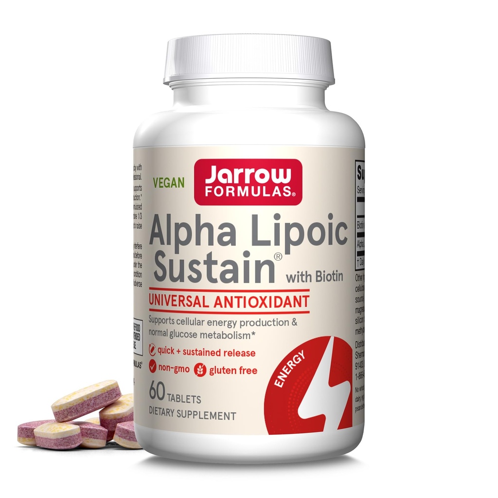 Jarrow Formulas Alpha Lipoic Sustain dengan Biotin, 300 mg Alpha Lipoic Acid, Universal Antioksidant, Suplemen Dieter, 60 Tablets Vegan, Sampai dengan Supply 60 Hari