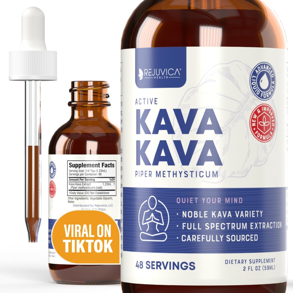 Rejuviva Health Kava Root Extractions Supplement - Active Kava Kava - Active Relaxation & Cair - Liquid Extract - Piper Methysticum - Noble Variety - Alas Occurring Kavachone - 48 Servings