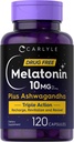 Carlyle Melonatin 10mg 124; 120 Capsules 124; dengan Ashwagandha 124; Triple Power Formula 124; Non-GMO, Gluten Free Supplemen