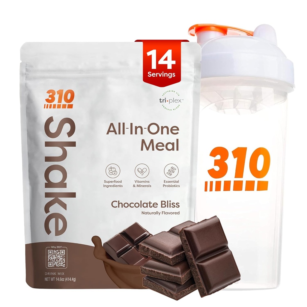 310 Nutrition All- inone Meal Replacement Shake / Shaker Cup Starter Kit - High Protein Fiber Rich Vegan Superfood Blend - Sugar- Free, Keto & Paleo Frid, Low Carb - Chocolate Bliss 14 srv