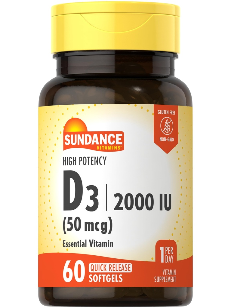 Sundance Vitamin D3 2000 IU 124; 60 Quick Rilis Softgeels 124; Tinggi Potency 124; Non-GMO dan Gluten Free Supplemen