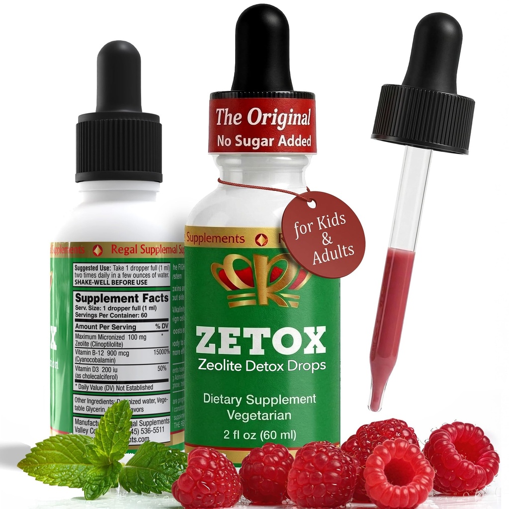 ZETOX 124; Zeolite Detox untuk Anak-anak dan Orang Dewasa 124; Dipenuhi dengan Metyl Vitamin B12 dan D3 124; Premium Liquid Clinopolite Zeolite Drops 124; Mempersiapkan Detox Harian Lembut, Energi, dan Fokus (60 Servis)