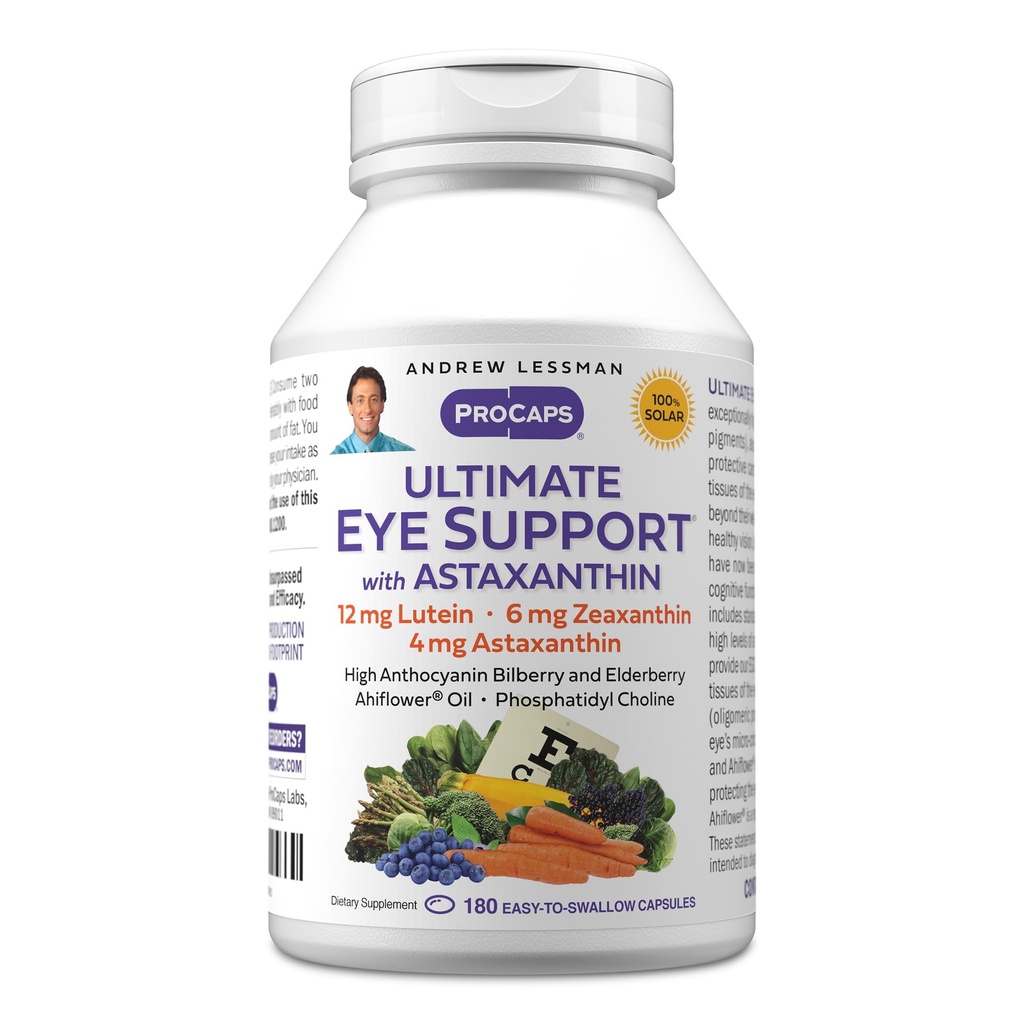 ANDREW LESSMAN Ultimate Eye Dukungan dengan Astaxanthin 180 Softgels - 12mg Lutein, 6mg Dalxanthin, 4mg Astaxanthin, Bilberry. Key Nutrients to Dukung Eye Health, Processly Healthy Vision. Tidak Ada Alamat