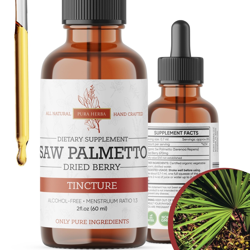 Saw Palmetto Tincture 126; Premium Alcohol- Free Herbal Extract dari Saw Palmetto Berries 124; Liquid Botanical Supplemen 126; Tradisional Herbal Formula 124; Dibuat di AS - 2 oz (60 ml)