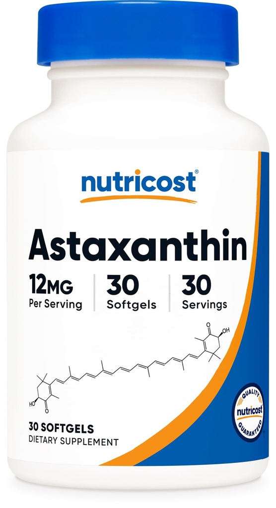 Nutricost Astaxanthin 12mg, 30 Softgels - Non- GMO dan Gluten Free