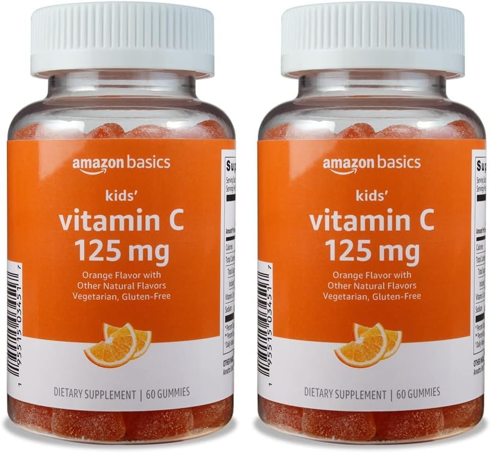 Basics Kids 'Vitamin C 125mg Gummies, Orange, 60 Count, Immune Health, 2 Pasokan Bulan (sebelumnya Solimo) (Paket 2)
