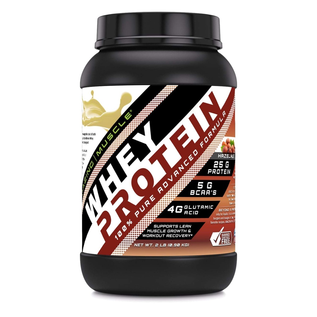 Amazing Muscle Whey Protein Isolate & Konsentrat 25 G per Serving Suplement: 124; Hazelnut Flavor 124; 2 Lb (0.90 Kg)