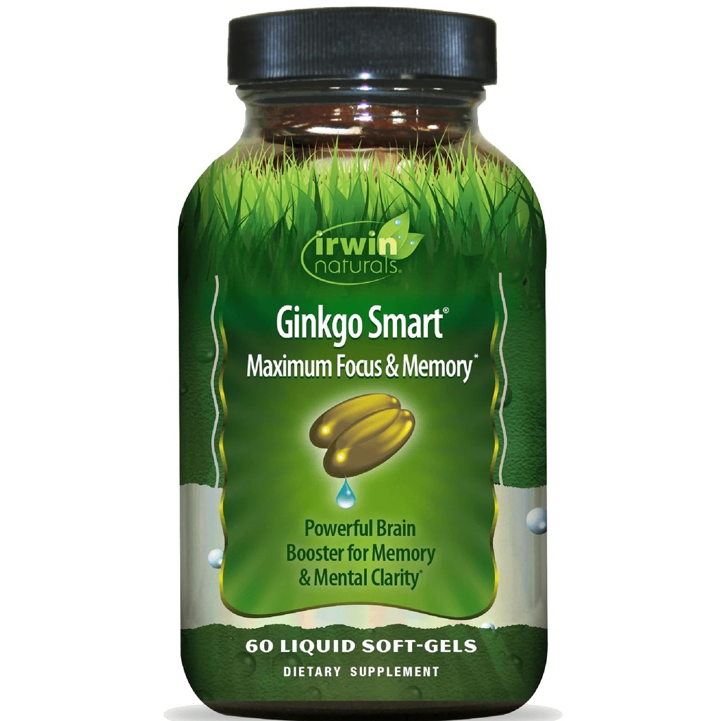 Irwin Pulcials Ginkgo Smart Powerful Nootropic Brain Booster - Mensupport Maximum Memory, Focus & Mental Clarity with DMAE, Clubmos, Choline & Acetyl L- Carnitine - 60 Liquid Softgels