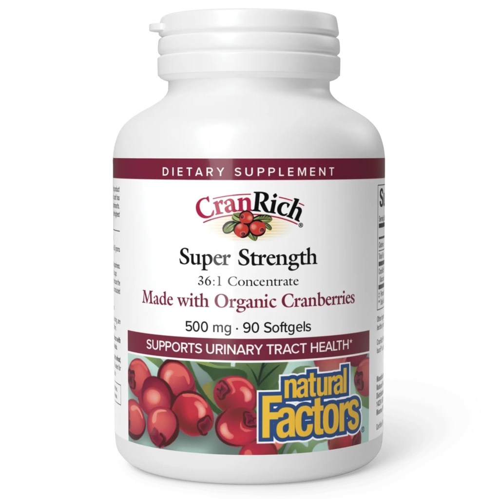 CranRich oleh Natural Factors, Super Strength Cranberry Concentract, Antioksidant Support untuk Urinary Tract, Non-GMO, 90 softgels (90 porsi)