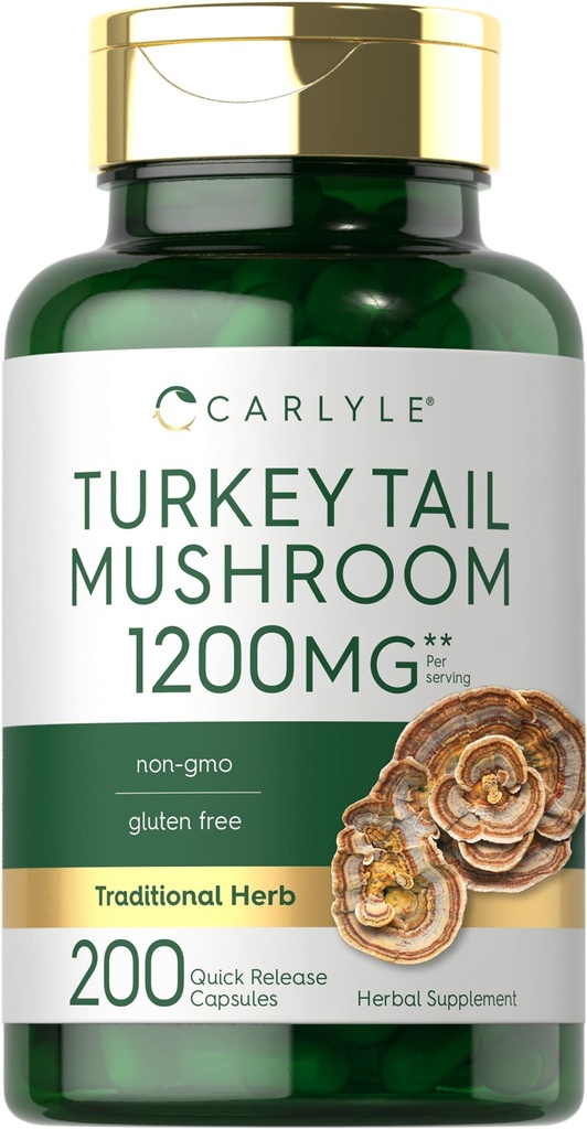 Carlyle Turkey Tail Mushroom Capsules 124; 1200 mg 14; 200 Count 14; Non-GMO & Gluten Free Extract